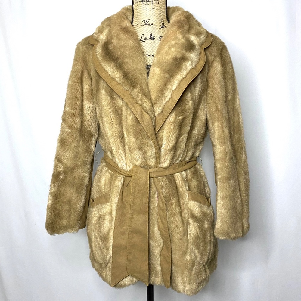 Grandella Sportowne Tan Faux Fur Belted Coat